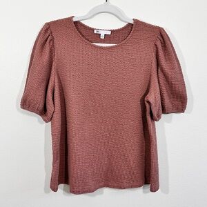 DR2 Textured Puff Sleeve Top Stretch Cotton Size L Elevated Basic